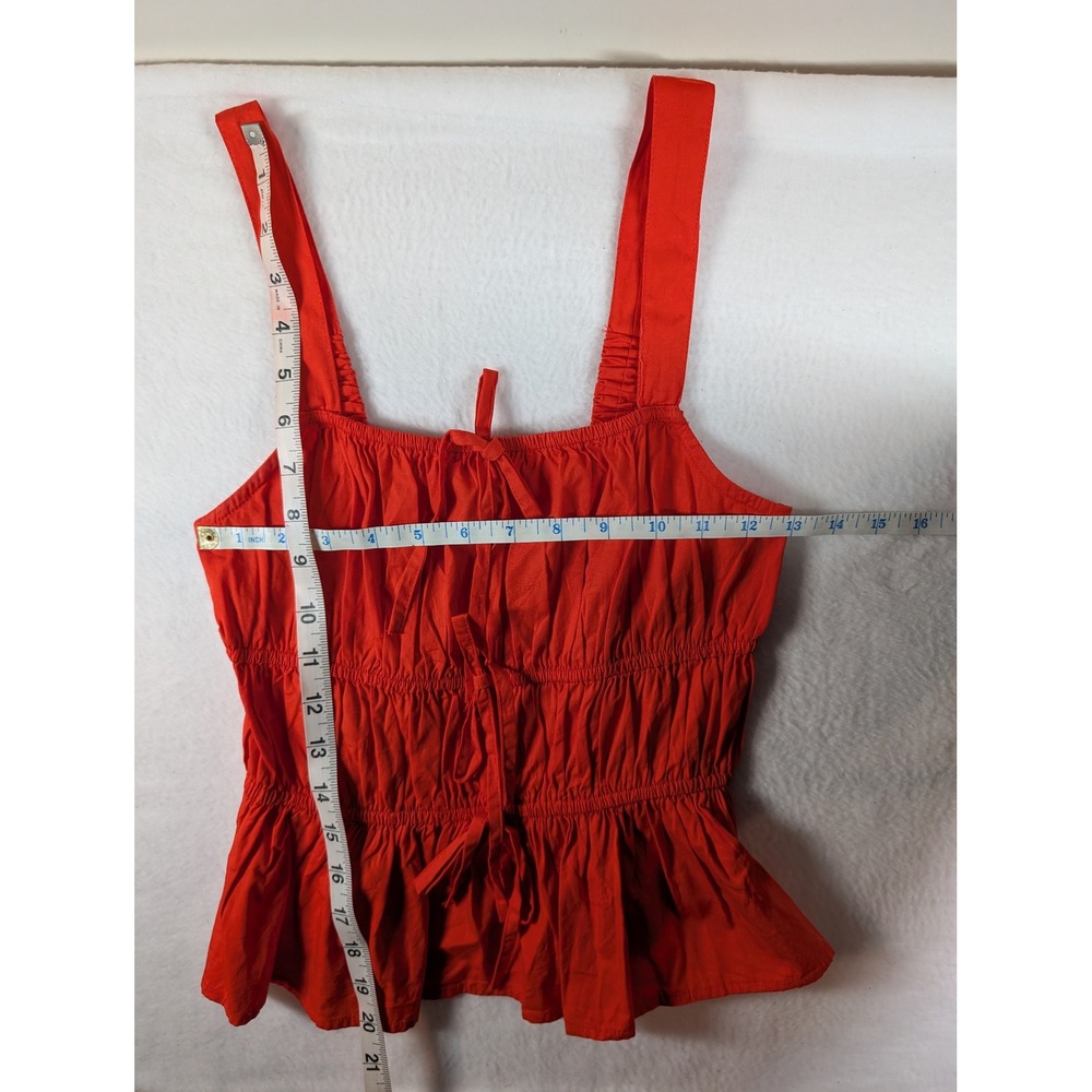 Sim & Sam Red Smocked Peplum Tank Top Cotton Tie Front Cottagecore Womens Medium - Picture 7 of 7